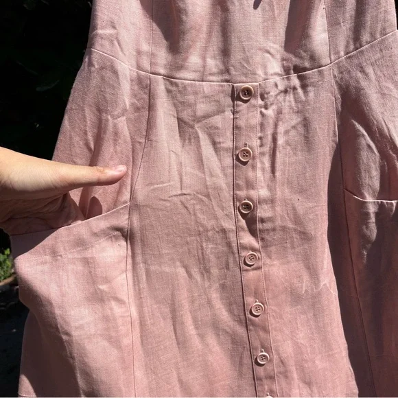 REFORMATION Francis dusty rose pink linen sleeveless button down up midi dress - Picture 3 of 10